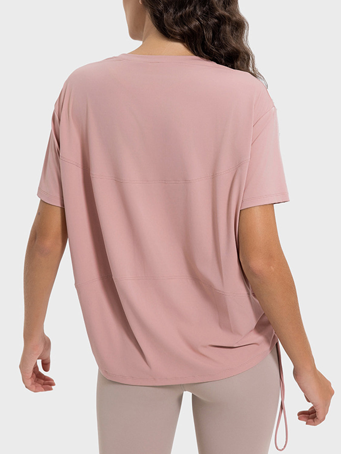 Drawstring Round Neck Short Sleeve Active T-Shirt