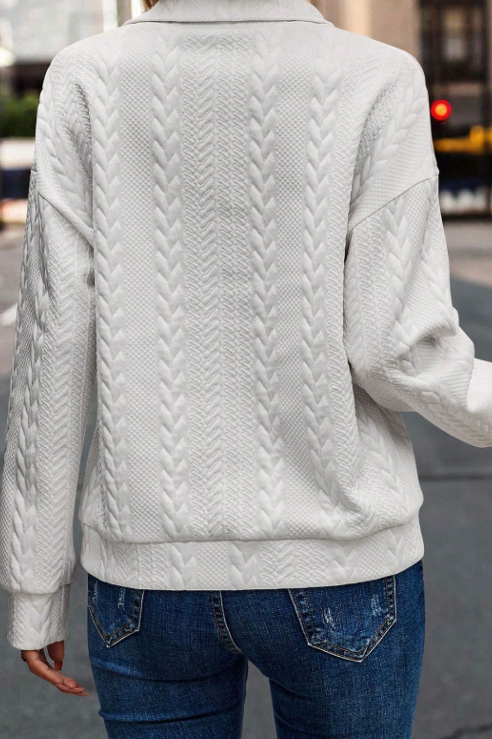 Textured Quarter Zip Long Sleeve Sweatshirt