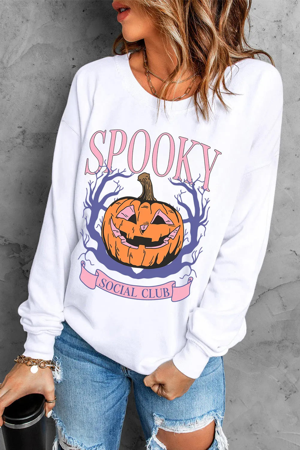 SPOIKY SOCIAL CLUB Jack-O'-Lantern Round Neck Long Sleeve Sweatshirt