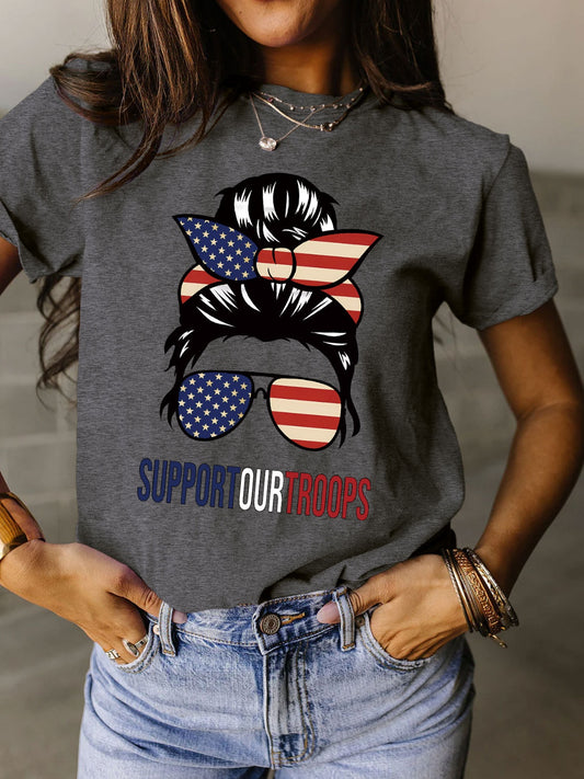 SUPPORT OUR TROOPS Full Size Graphic Round Neck Short Sleeve T-Shirt