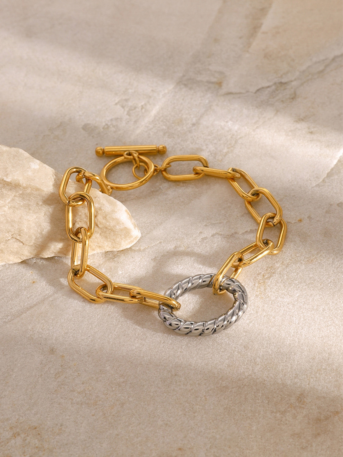 Two-Tone Stainless Steel Chain Bracelet