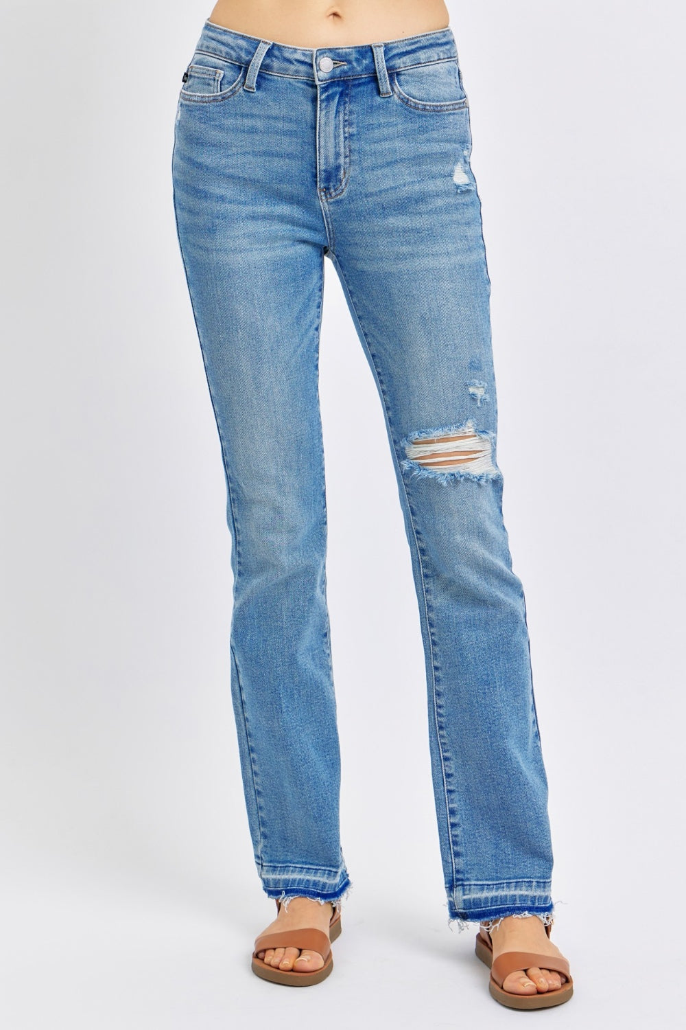 Judy Blue Full Size Mid Rise Destroyed Hem Distressed Jeans