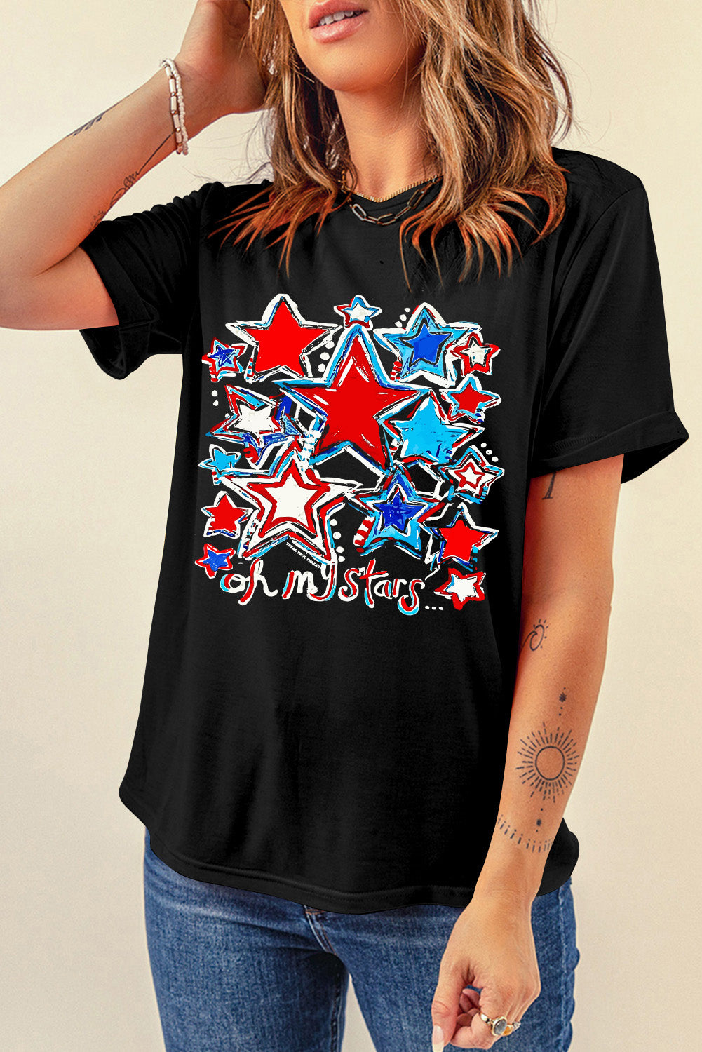 OH MY STARS Graphic Round Neck Short Sleeve T-Shirt