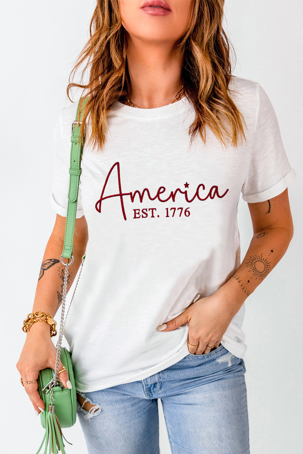 AMERICA EST. 1776 Letter Graphic Round Neck Short Sleeve T-Shirt