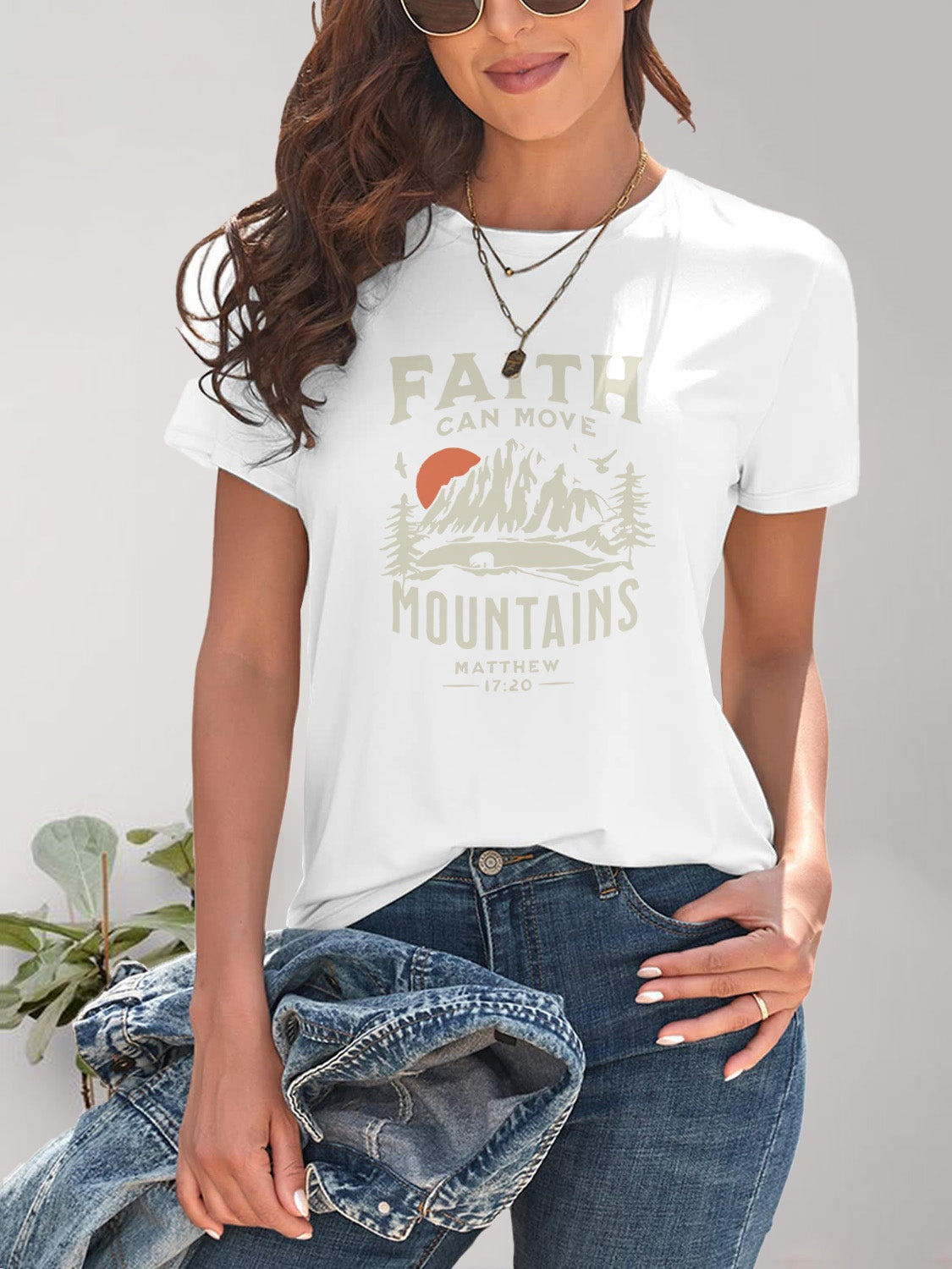 FAITH CAN MOVE MOUNTAINS Graphic Round Neck Short Sleeve T-Shirt