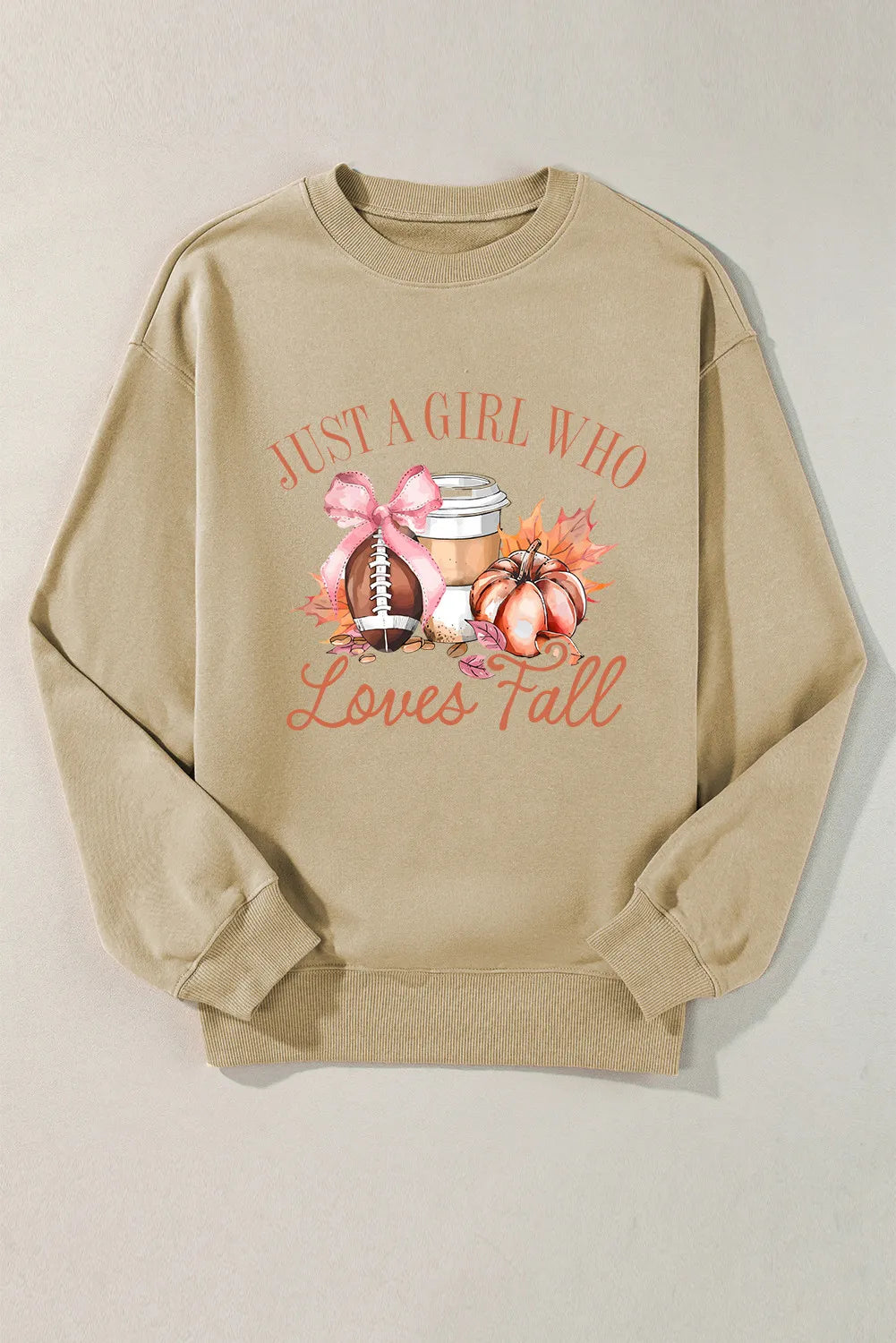 JUST A GIRL WHO LOVES FALL Graphic Round Neck Long Sleeve Sweatshirt