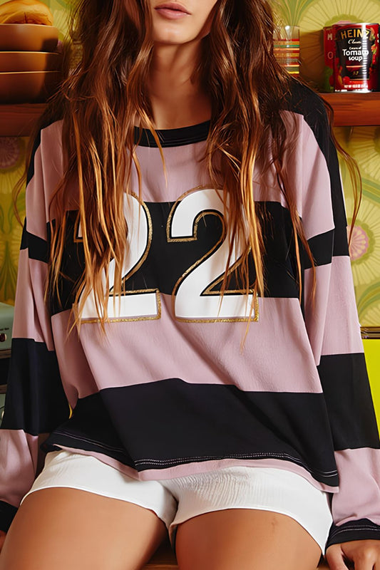 High-Low Color Block 22 Round Neck Long Sleeve T-Shirt