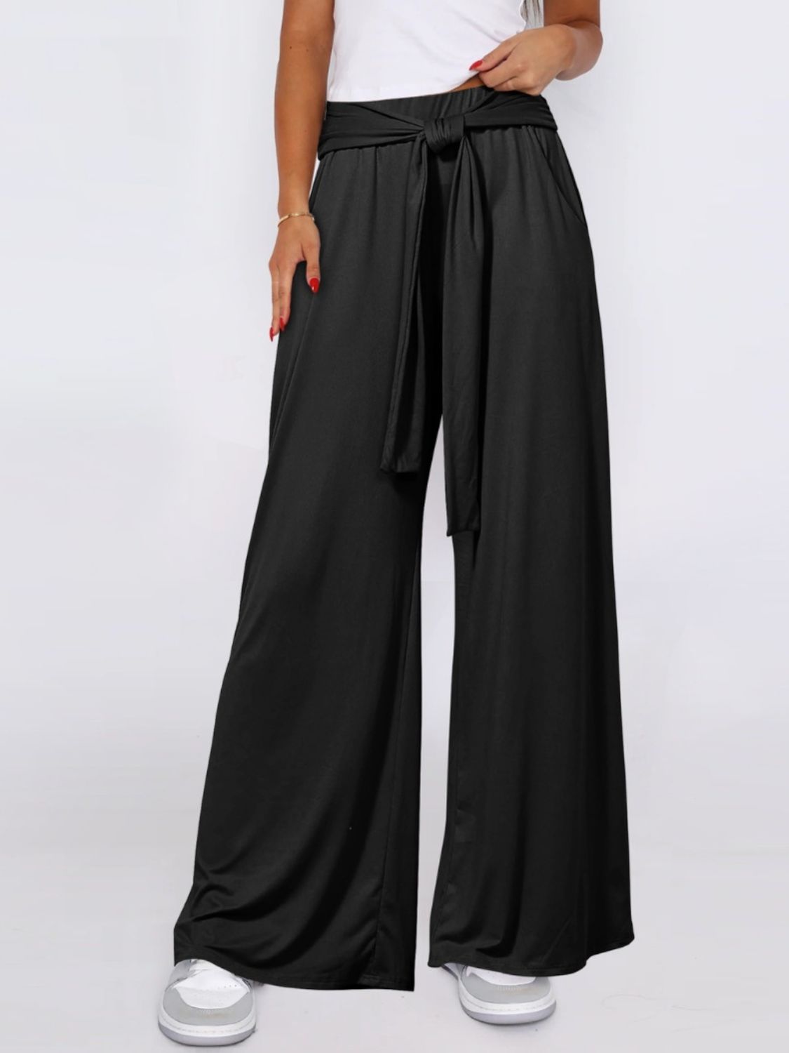 Tied Wide Leg Pants with Pockets