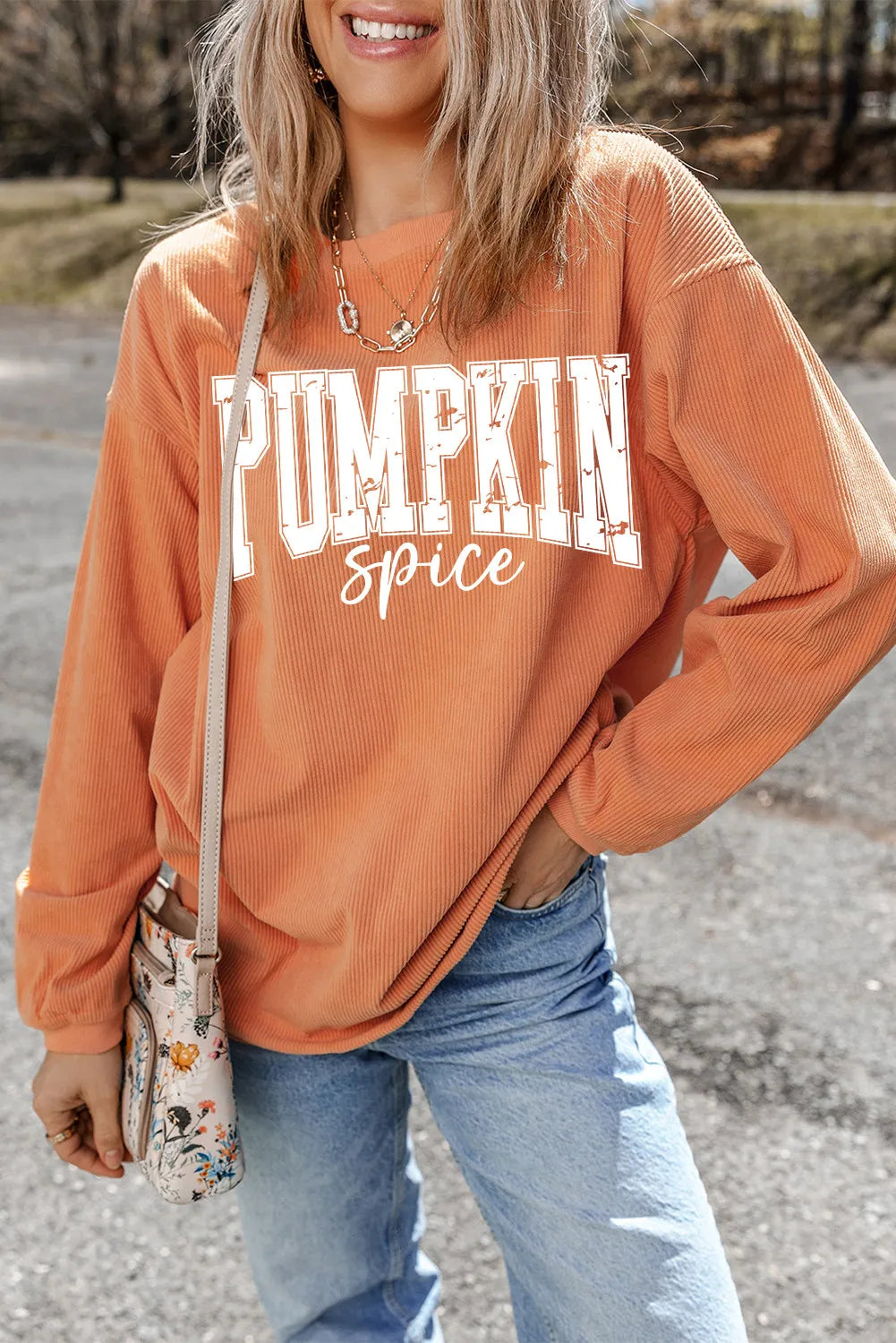 PUMPKIN SPICE Letter Graphic Long Sleeve Sweatshirt