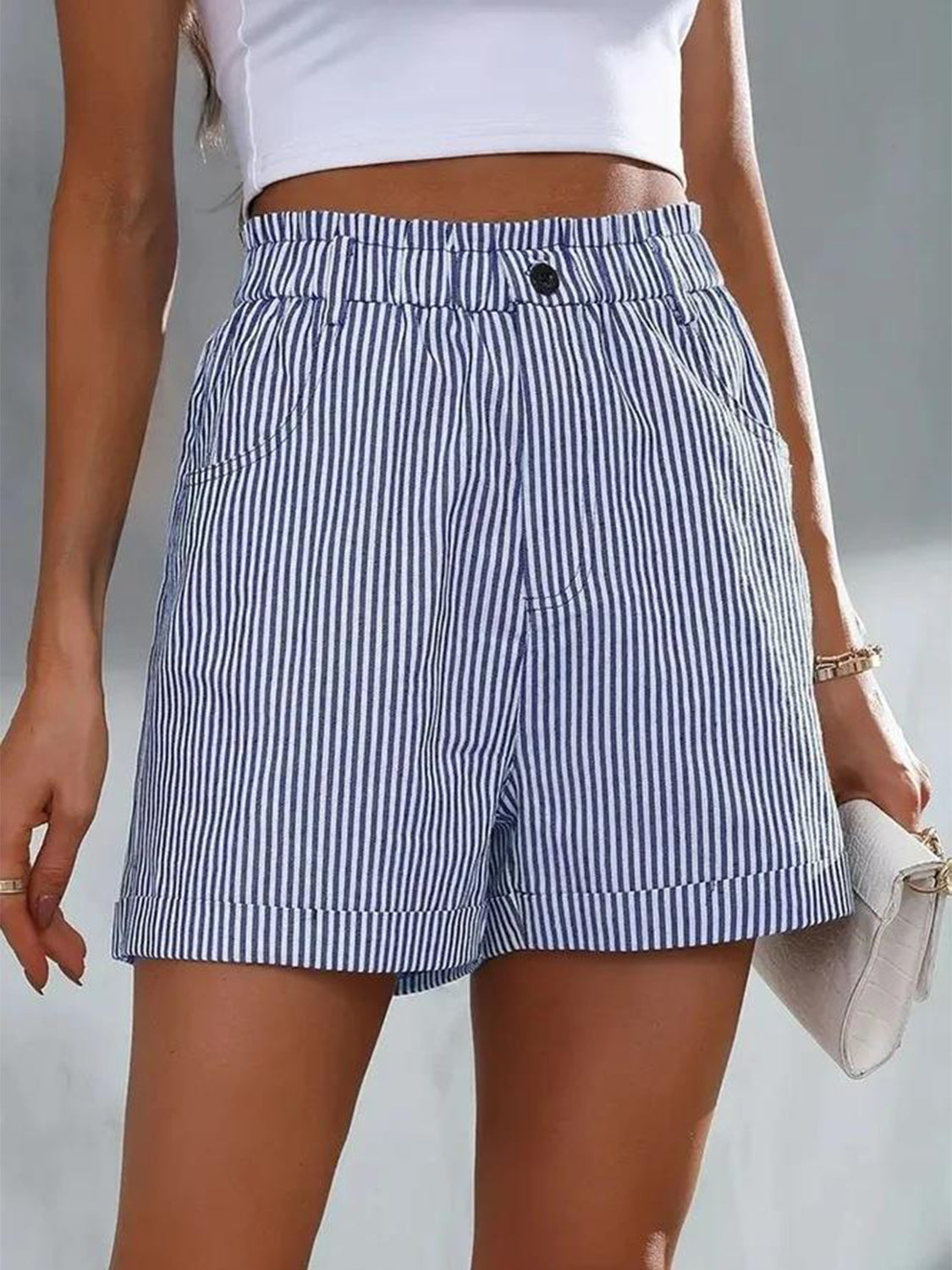 Full Size Striped Shorts with Pockets