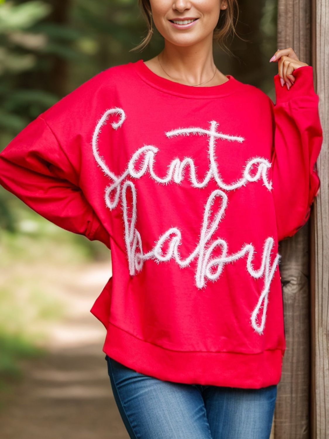 SANTA BABY Letter Round Neck Long Sleeve Sweatshirt