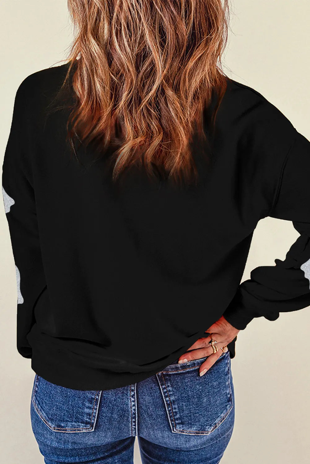 Glitter Ghost Round Neck Long Sleeve Sweatshirt