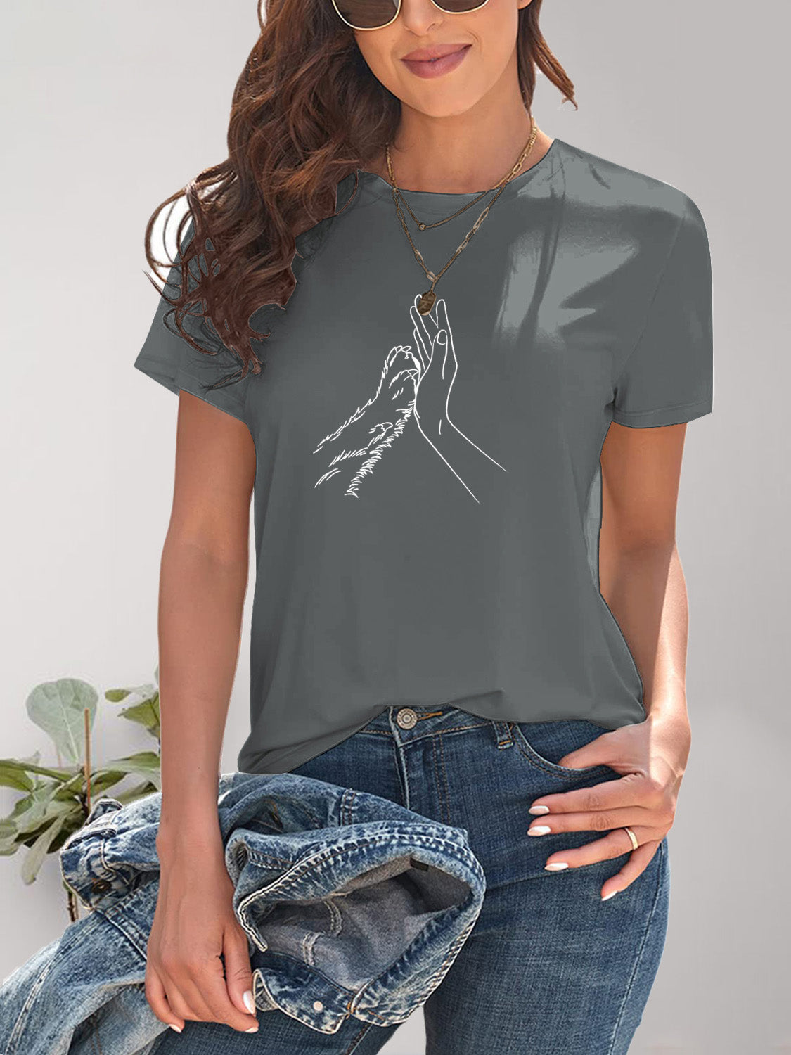 PAW & HAND Graphic Round Neck Short Sleeve T-Shirt