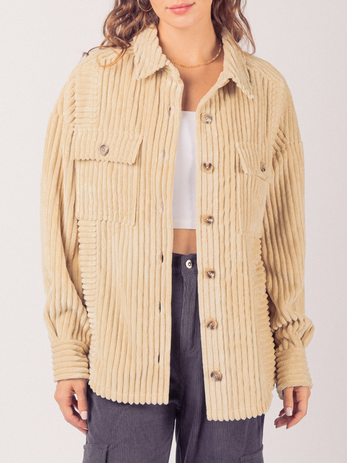 Button Up Long Sleeve Corduroy Jacket