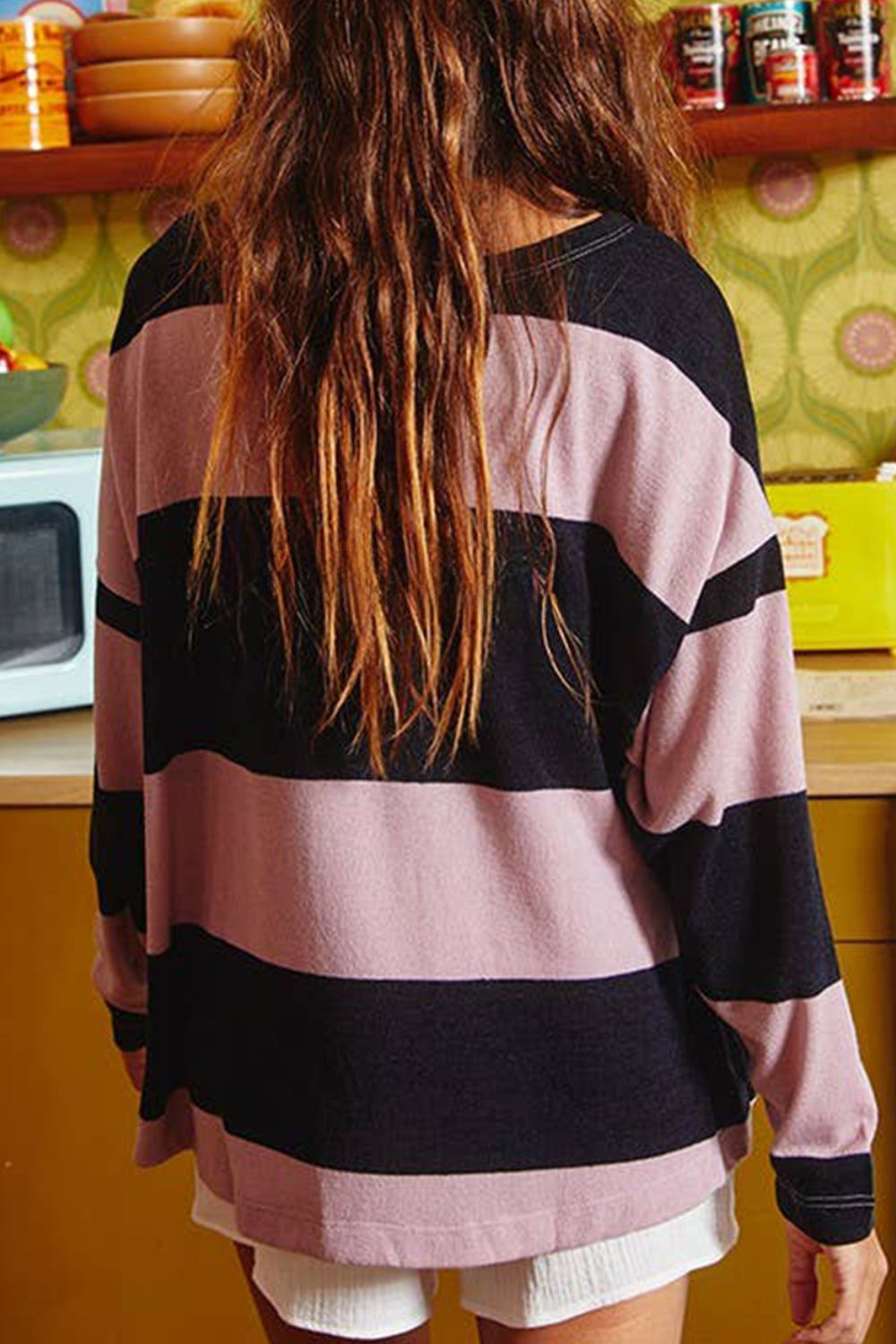 High-Low Color Block 22 Round Neck Long Sleeve T-Shirt