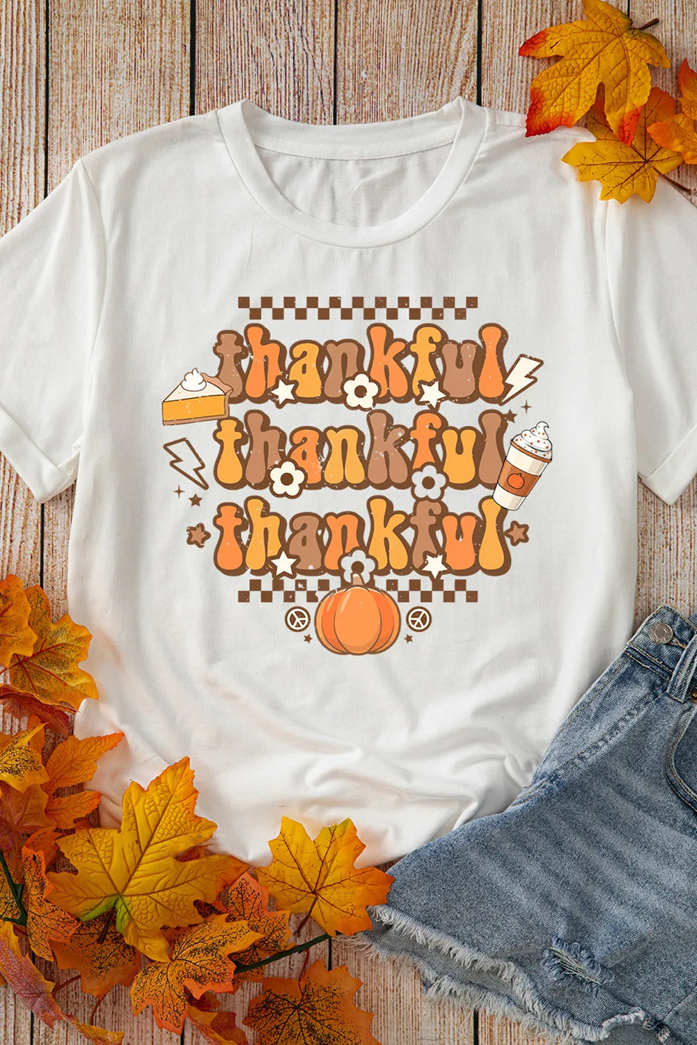 THANKFUL Round Neck Short Sleeve T-Shirt