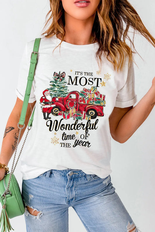 THE MOST WONDERFUL TIME OF THE YEAR Graphic Round Neck Short Sleeve T-Shirt