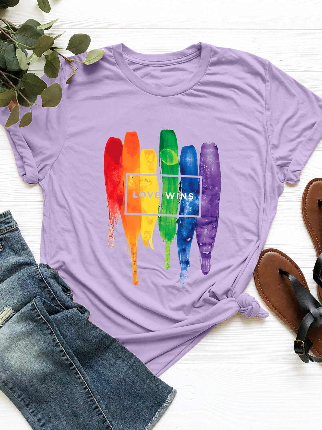 Love Wins Graphic Round Neck Short Sleeve T-Shirt