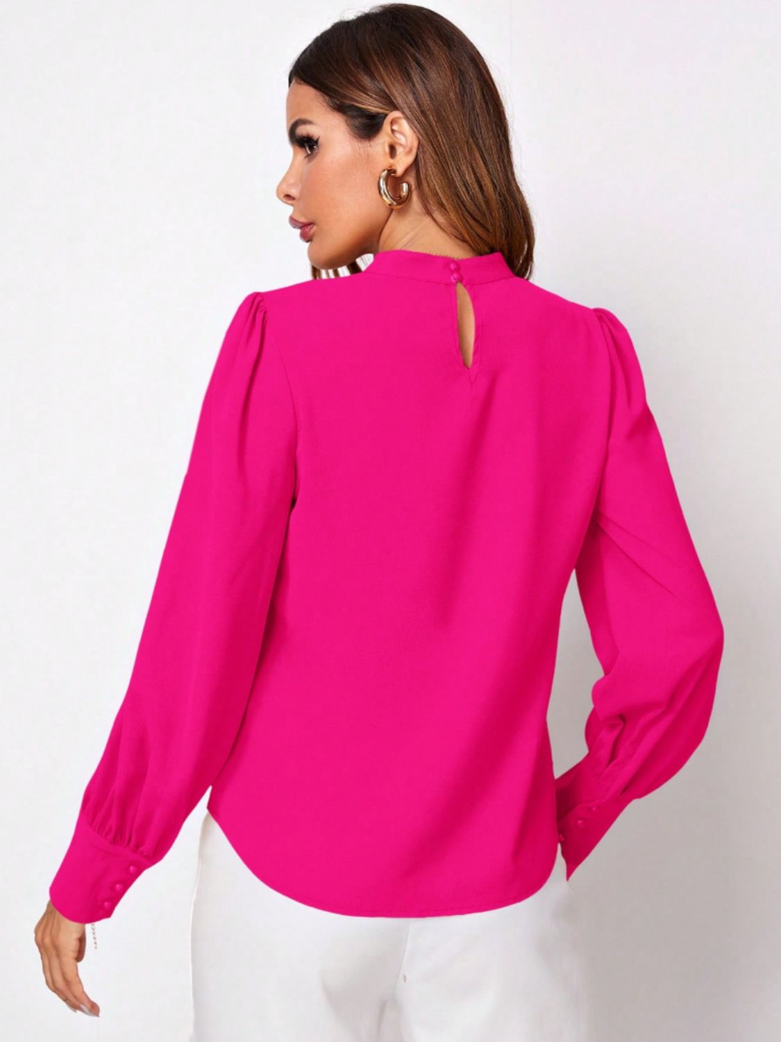 Ruched Mock Neck Long Sleeve Blouse