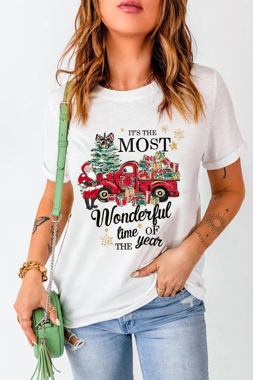 THE MOST WONDERFUL TIME OF THE YEAR Graphic Round Neck Short Sleeve T-Shirt