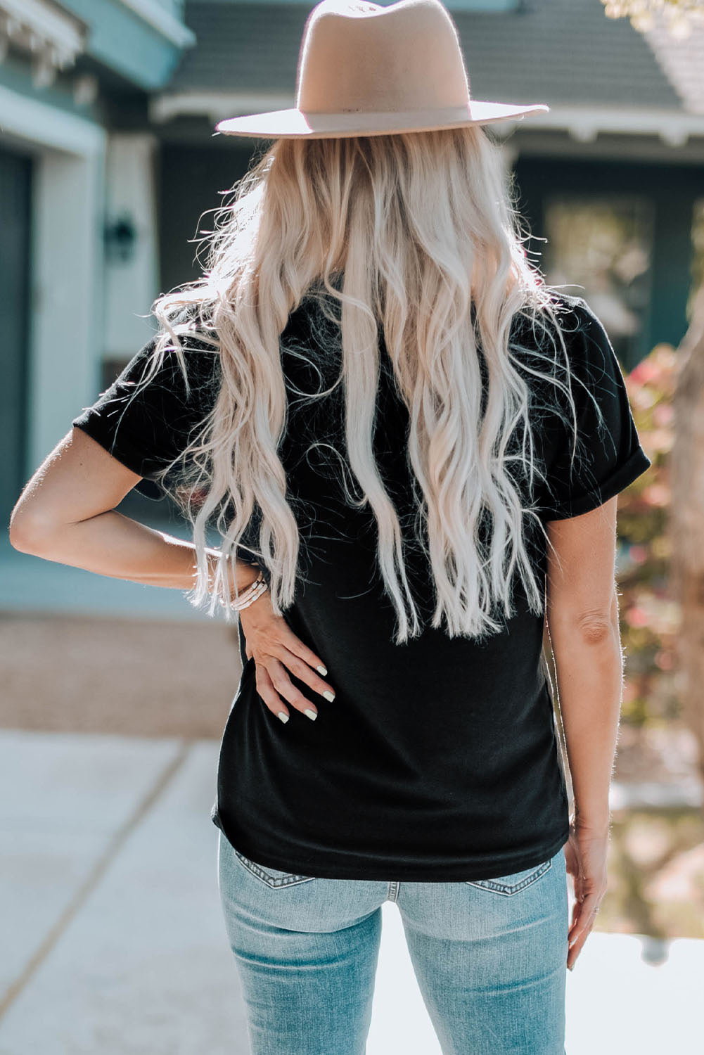 Ride On Cowboy Graphic Round Neck Short Sleeve T-Shirt