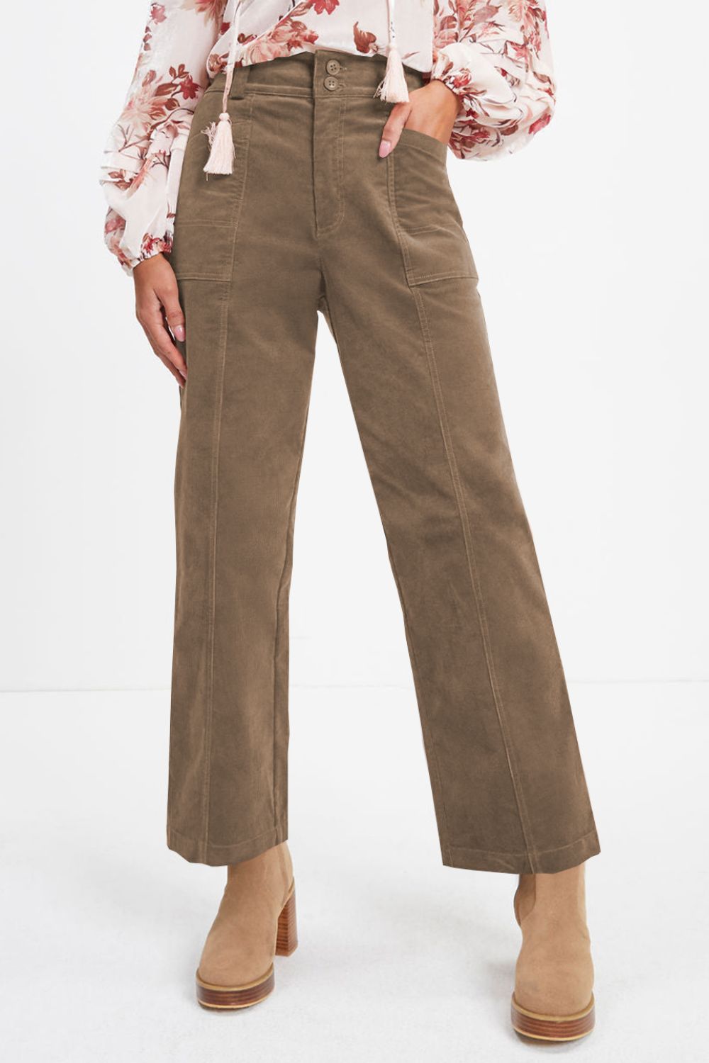 Half Elastic Waist Straight Pants