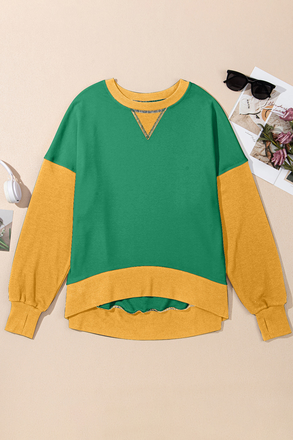 Contrast Round Neck Long Sleeve Sweatshirt