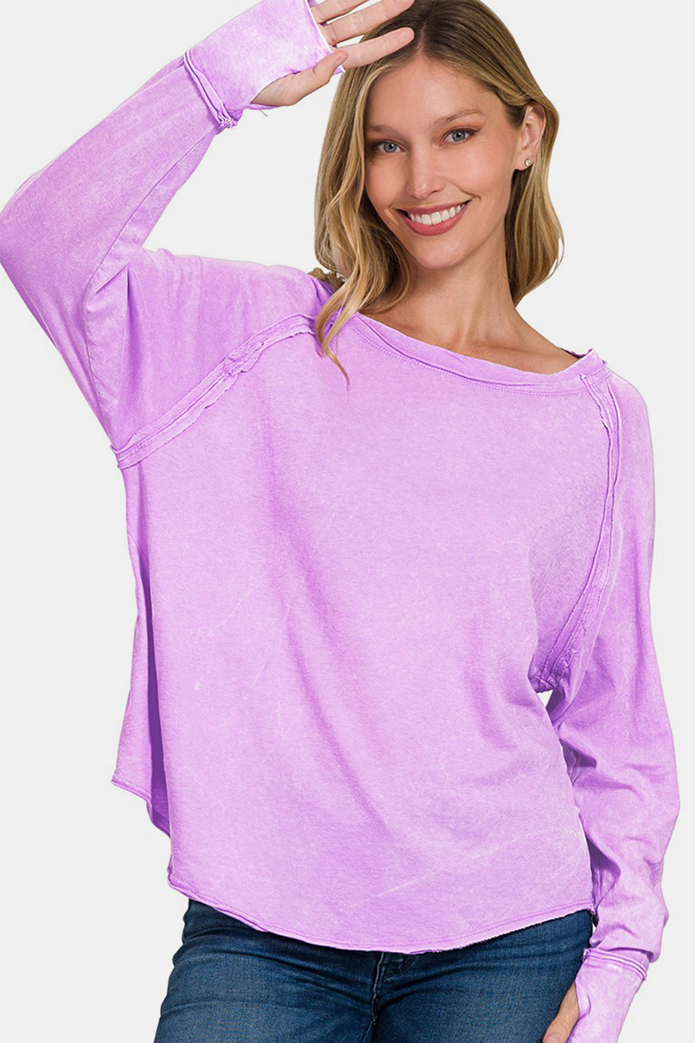 Zenana Round Neck Thumbhole Long Sleeve T-Shirt