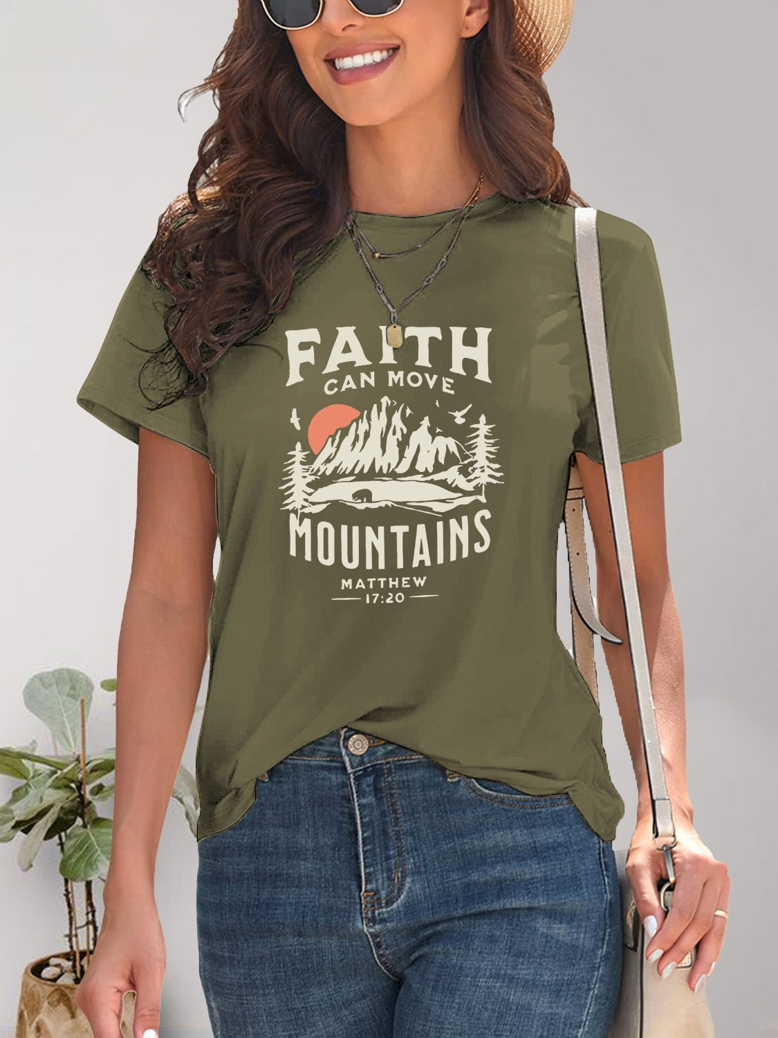 FAITH CAN MOVE MOUNTAINS Graphic Round Neck Short Sleeve T-Shirt