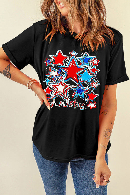 OH MY STARS Graphic Round Neck Short Sleeve T-Shirt