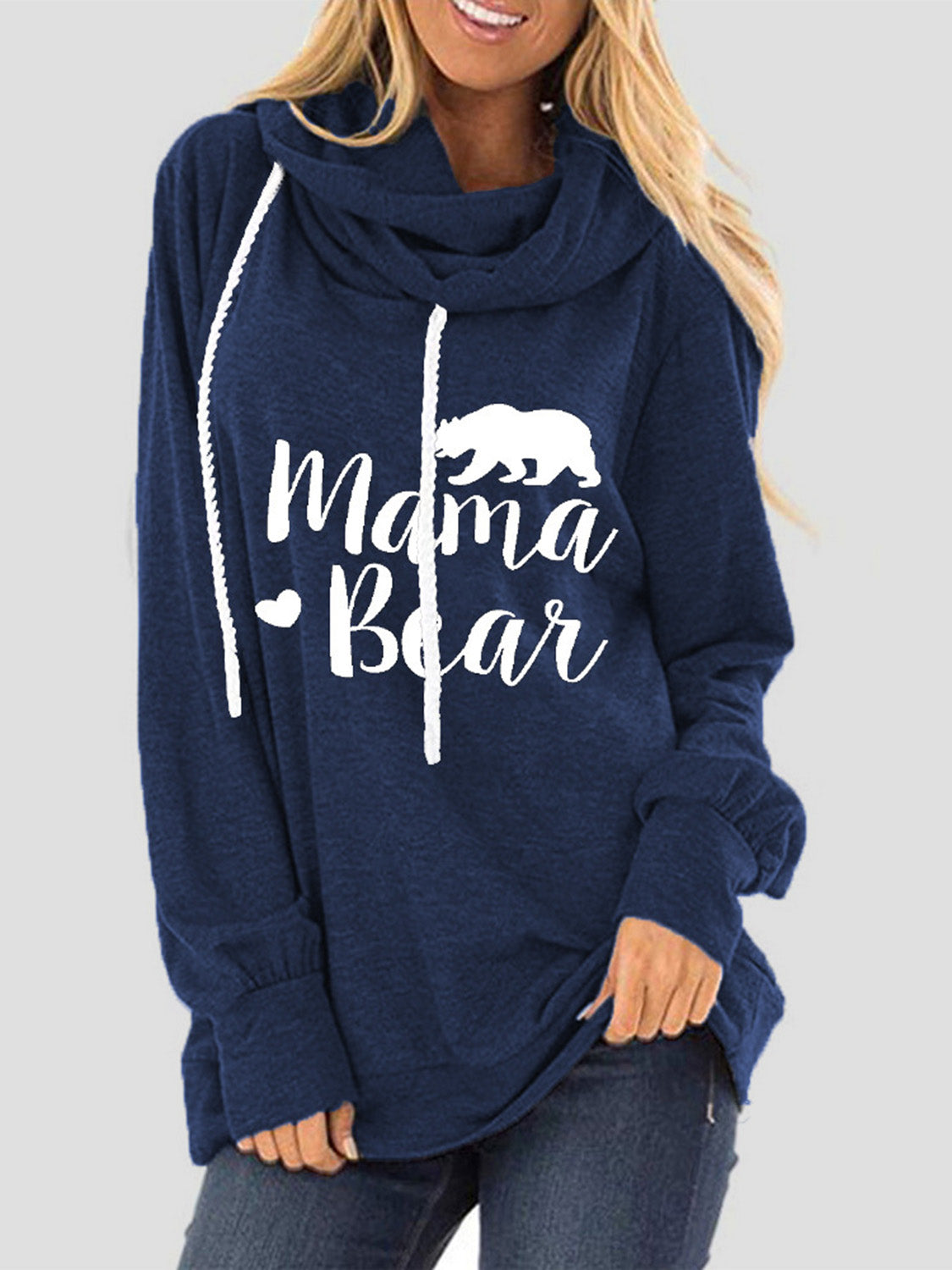 Drawstring Letter MAMA BEAR Graphic Long Sleeve Hoodie