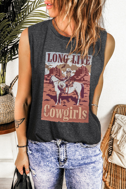 LONG LIVE COWGIRLS Graphic Round Neck Tank