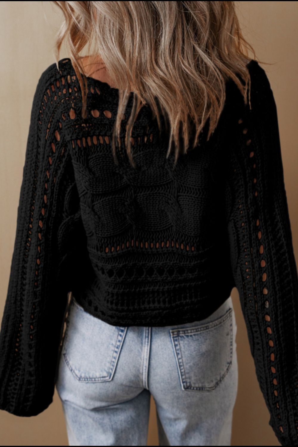 Openwork Cable Knit Long Sleeve Sweater