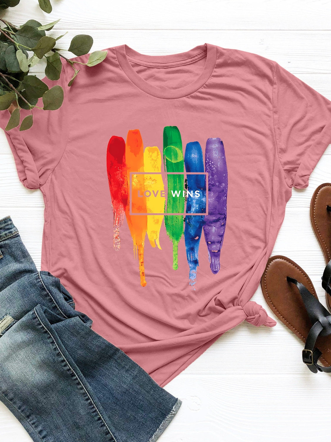 Love Wins Graphic Round Neck Short Sleeve T-Shirt