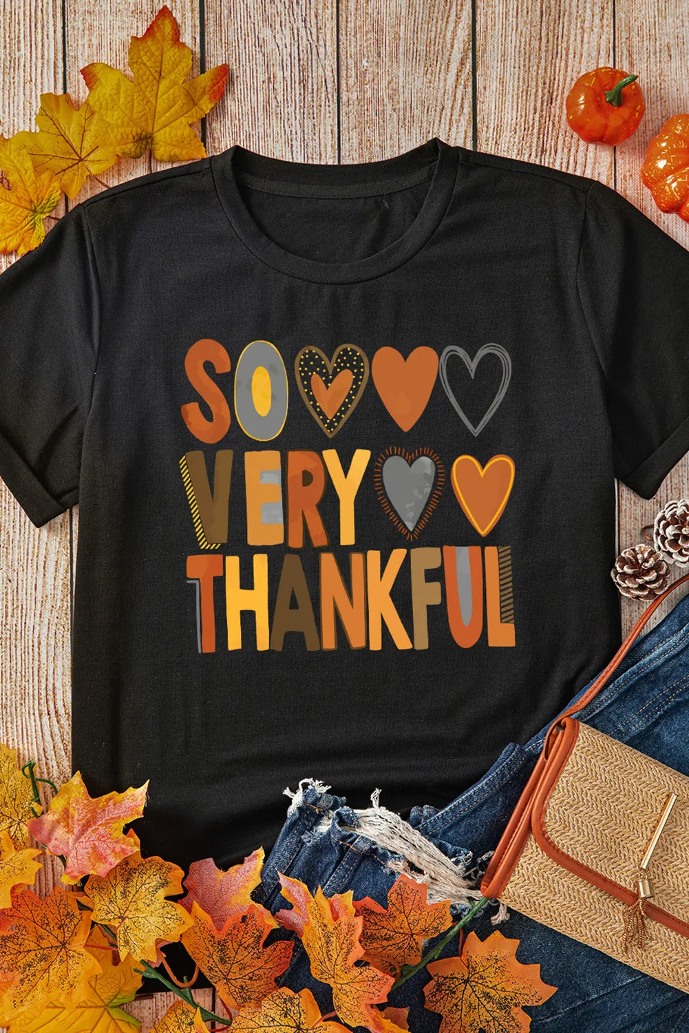 SO VERY THANKFUL Letter Graphic Round Neck Short Sleeve T-Shirt