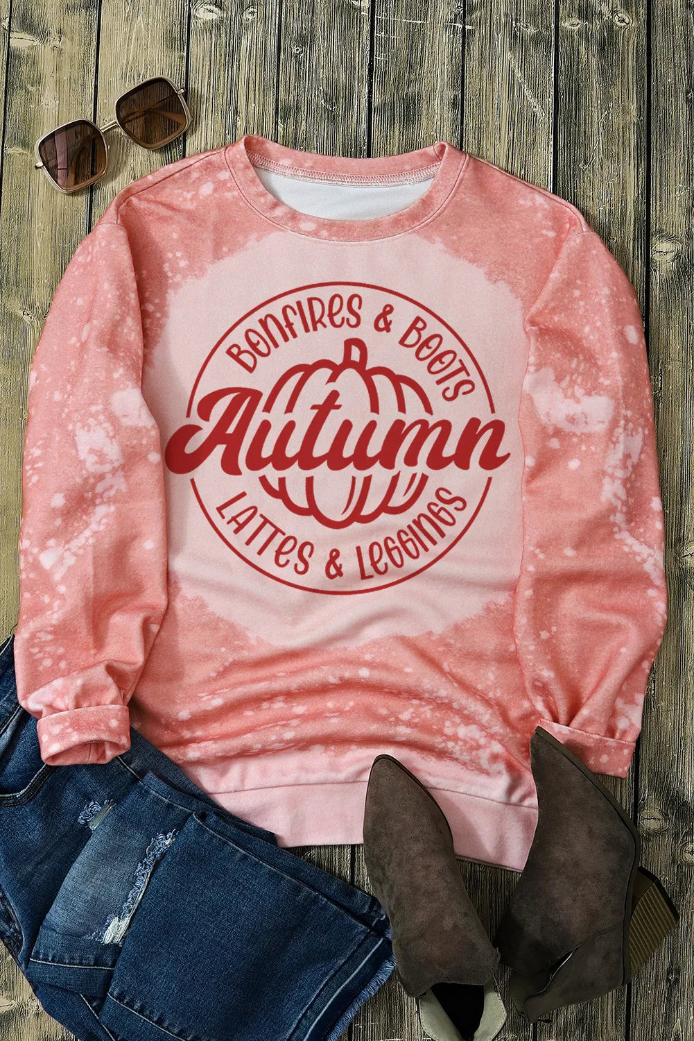 AUTUMN: BONFIRES & BOOTS, LATTES & LEGGINGS Letter Graphic Long Sleeve Pumpkim Sweatshirt