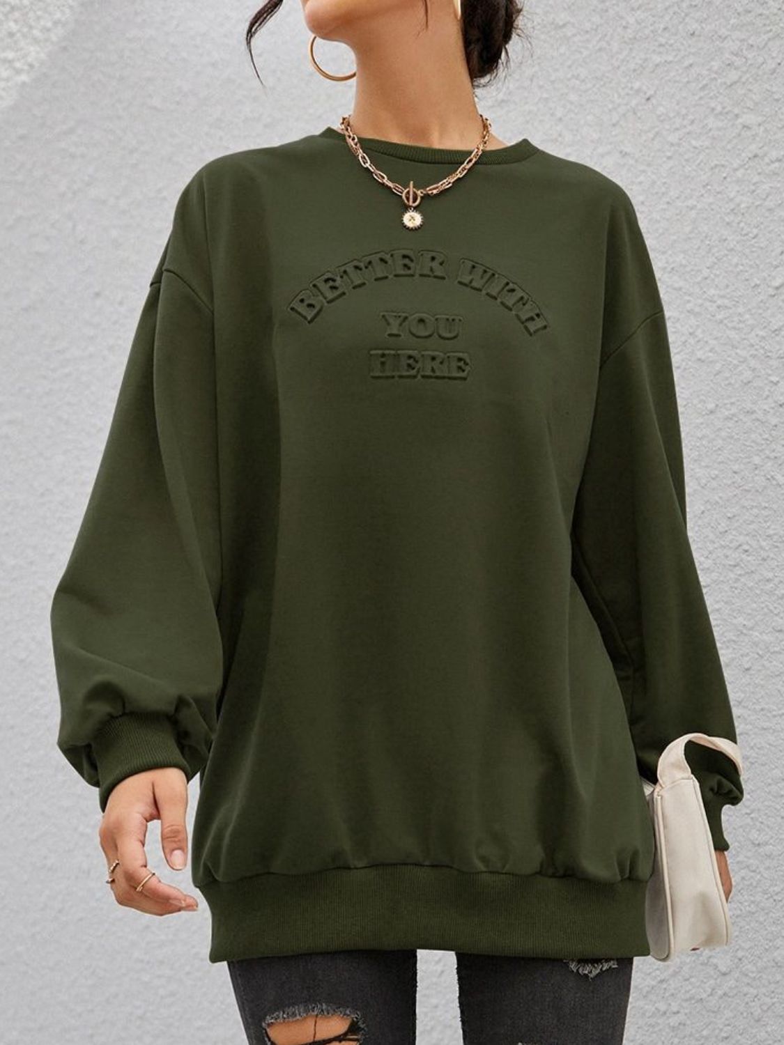 BETTER WITH YOU HERE Stereoscopic Letter Round Neck Long Sleeve Sweatshirt