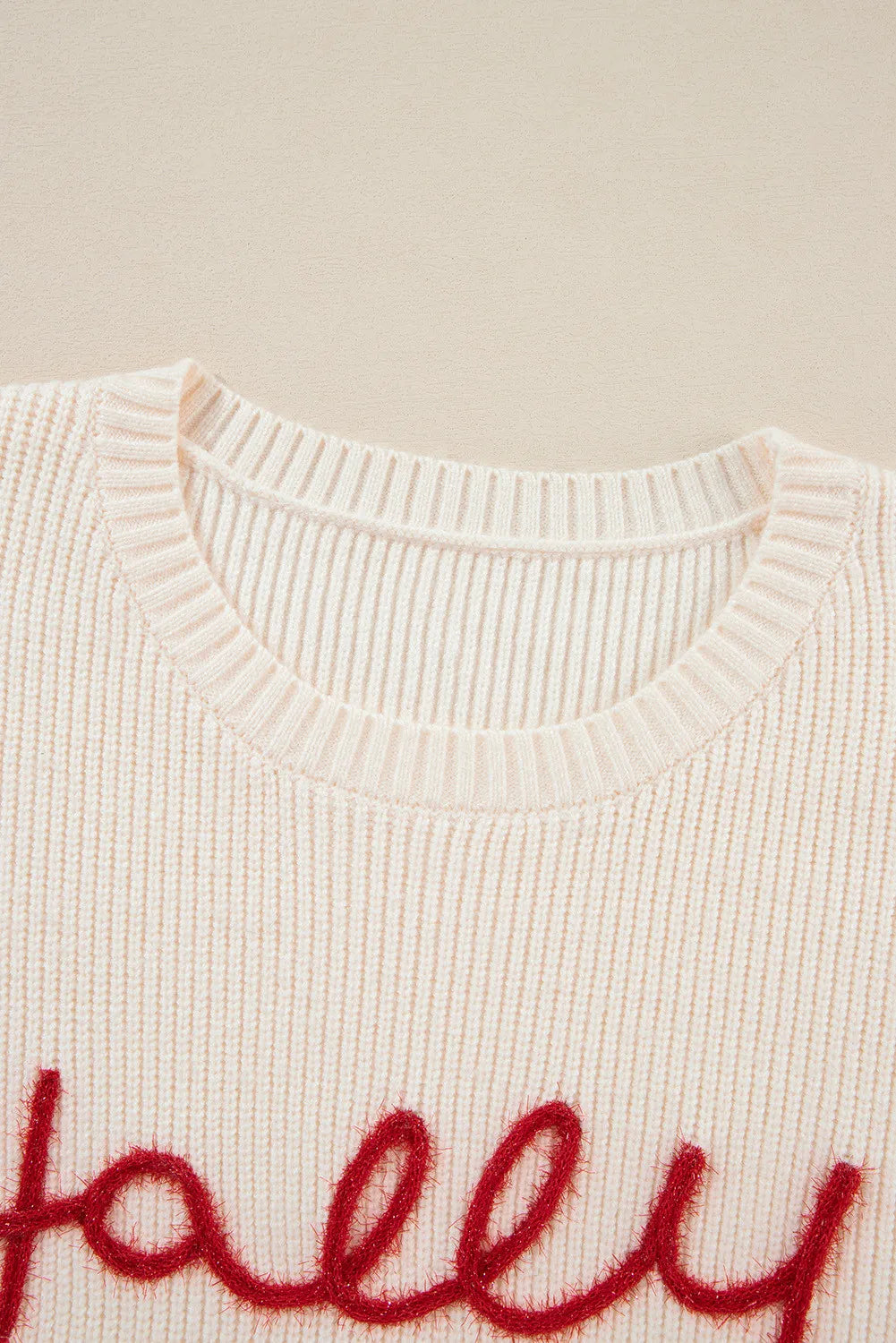 HOLLY JOLLY Letter Round Neck Long Sleeve Sweater