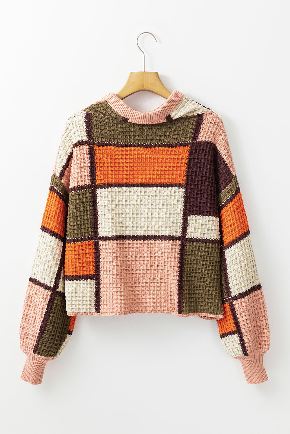 Drawstring Color Block Mock Neck Sweater