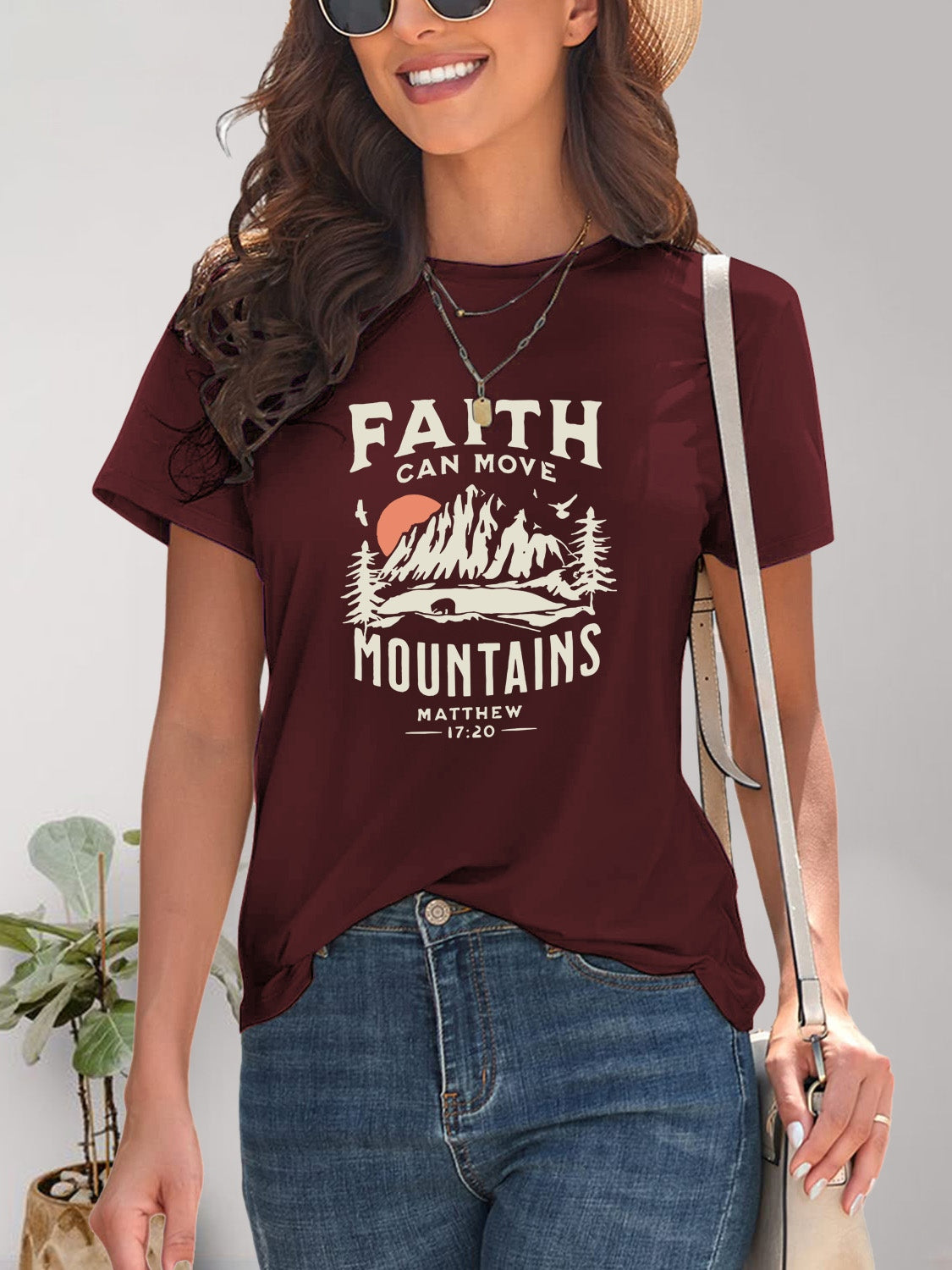 FAITH CAN MOVE MOUNTAINS Graphic Round Neck Short Sleeve T-Shirt