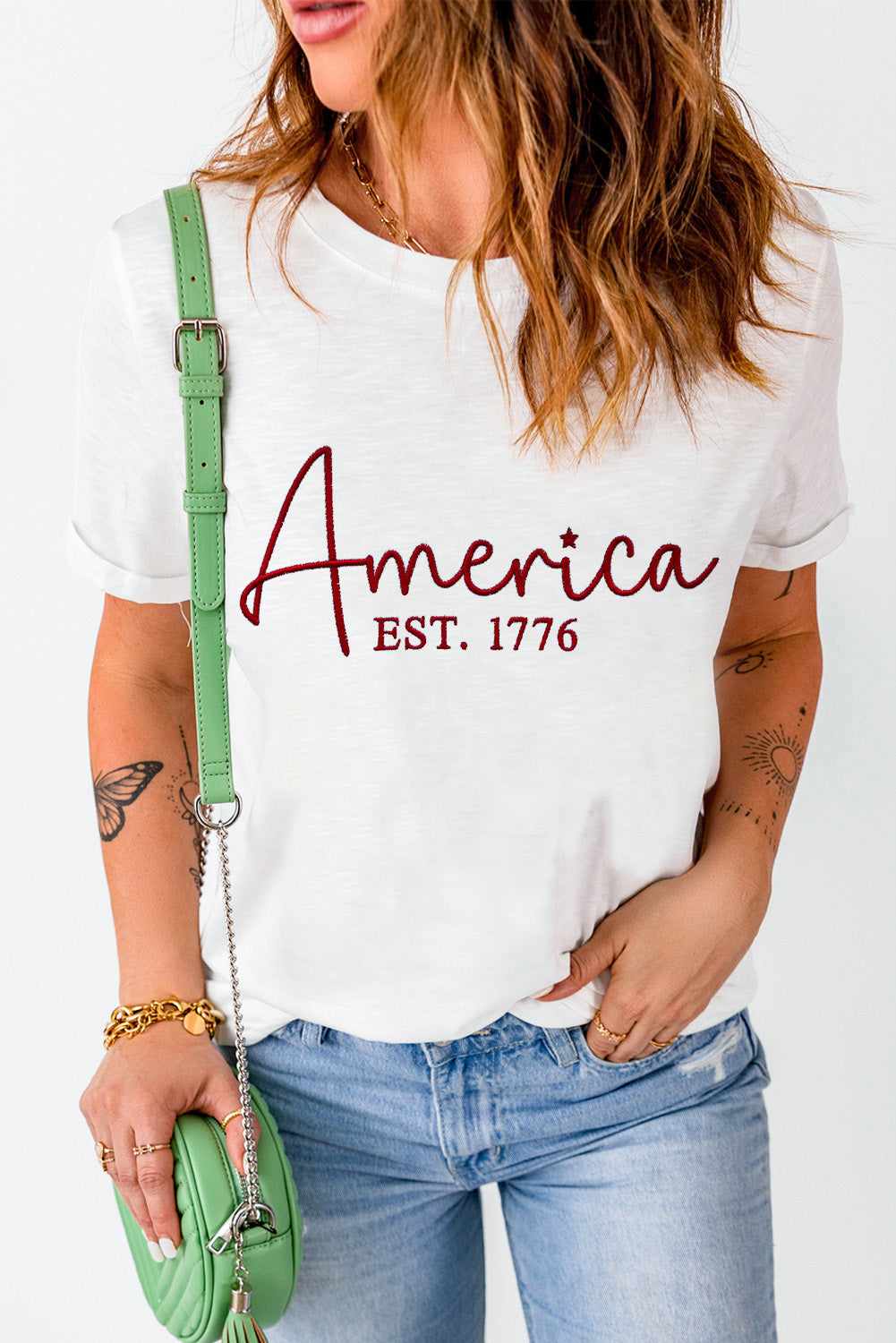 AMERICA EST. 1776 Letter Graphic Round Neck Short Sleeve T-Shirt