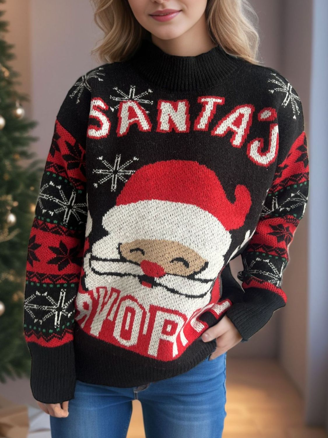 Santa's Favorite Mock Neck Long Sleeve Sweater