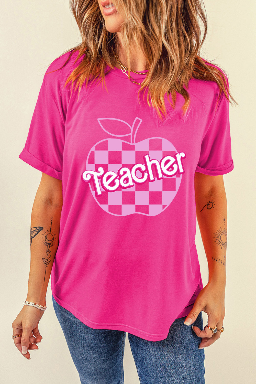 TEACHER Graphic Round Neck Short Sleeve T-Shirt