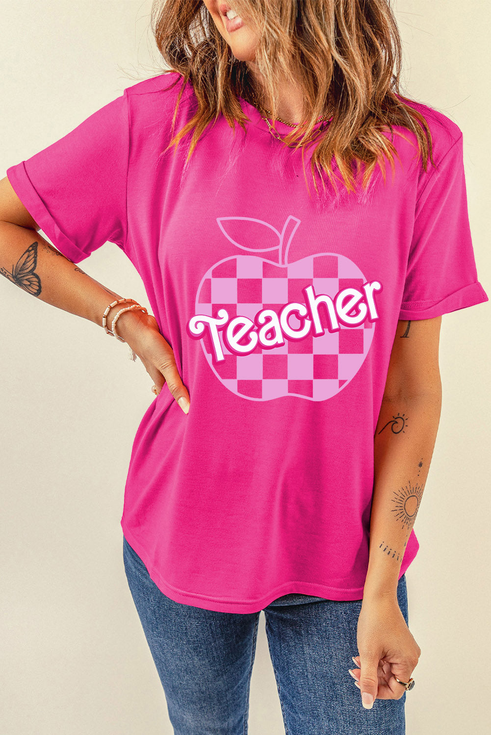 TEACHER Graphic Round Neck Short Sleeve T-Shirt