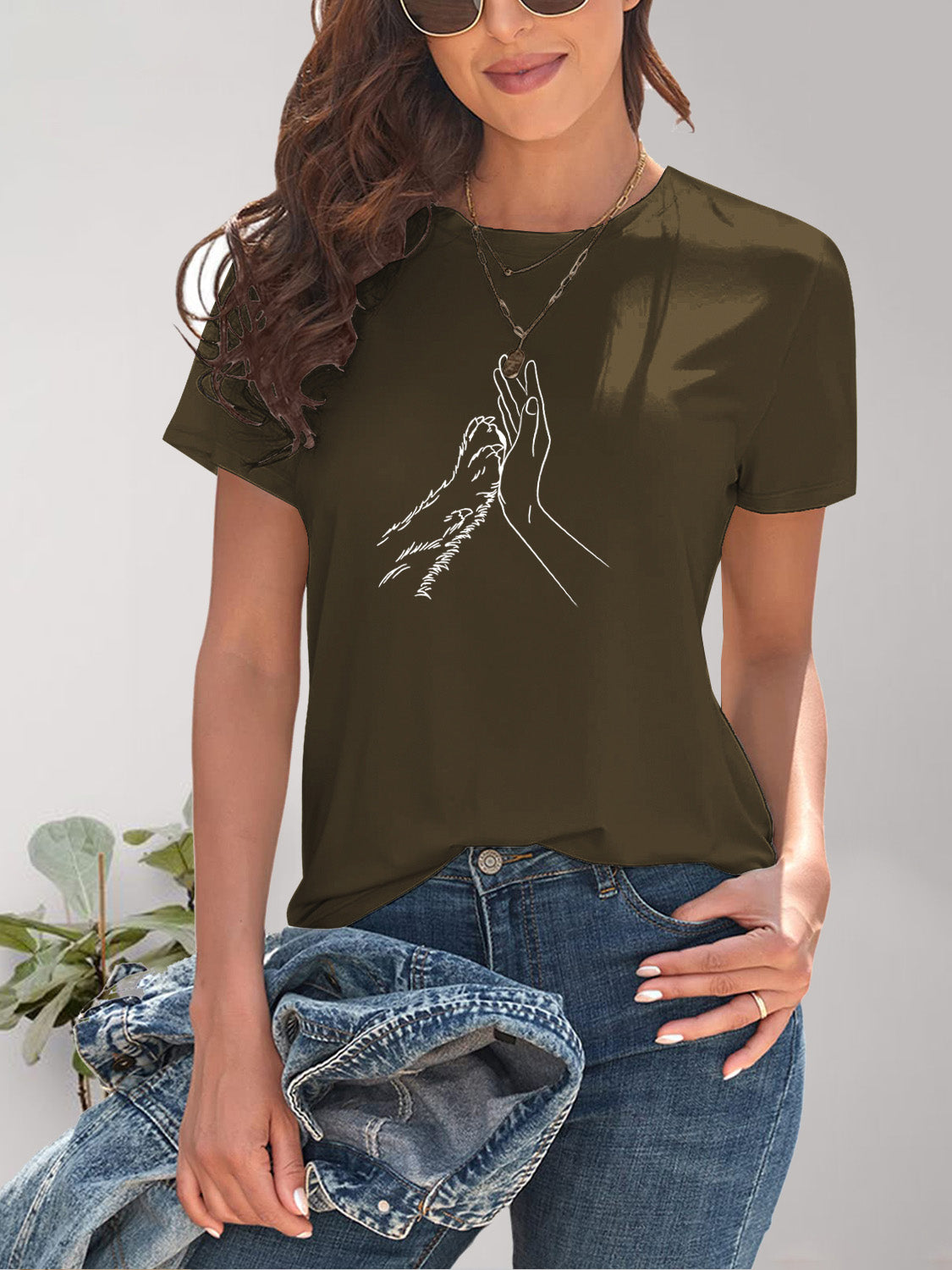 PAW & HAND Graphic Round Neck Short Sleeve T-Shirt