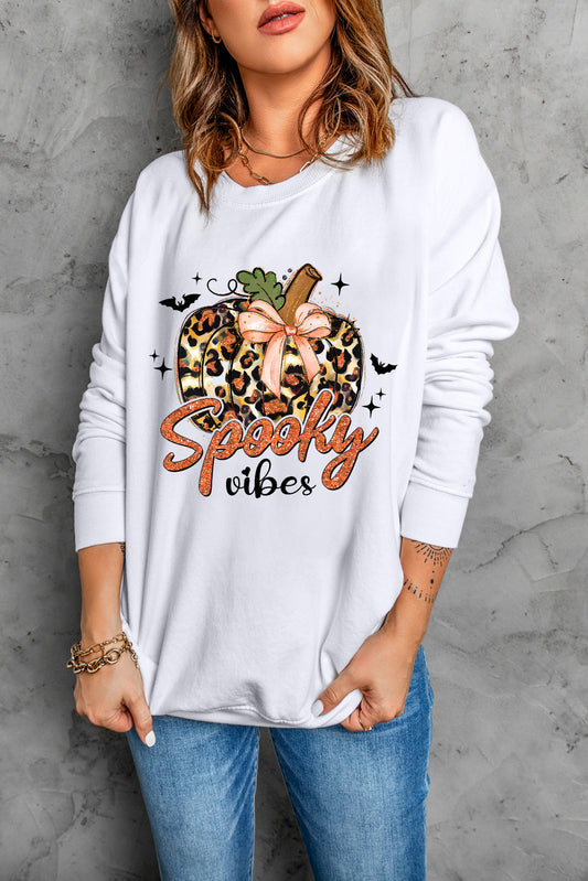 SPOOKY VIBES Graphic Round Neck Long Sleeve Sweatshirt