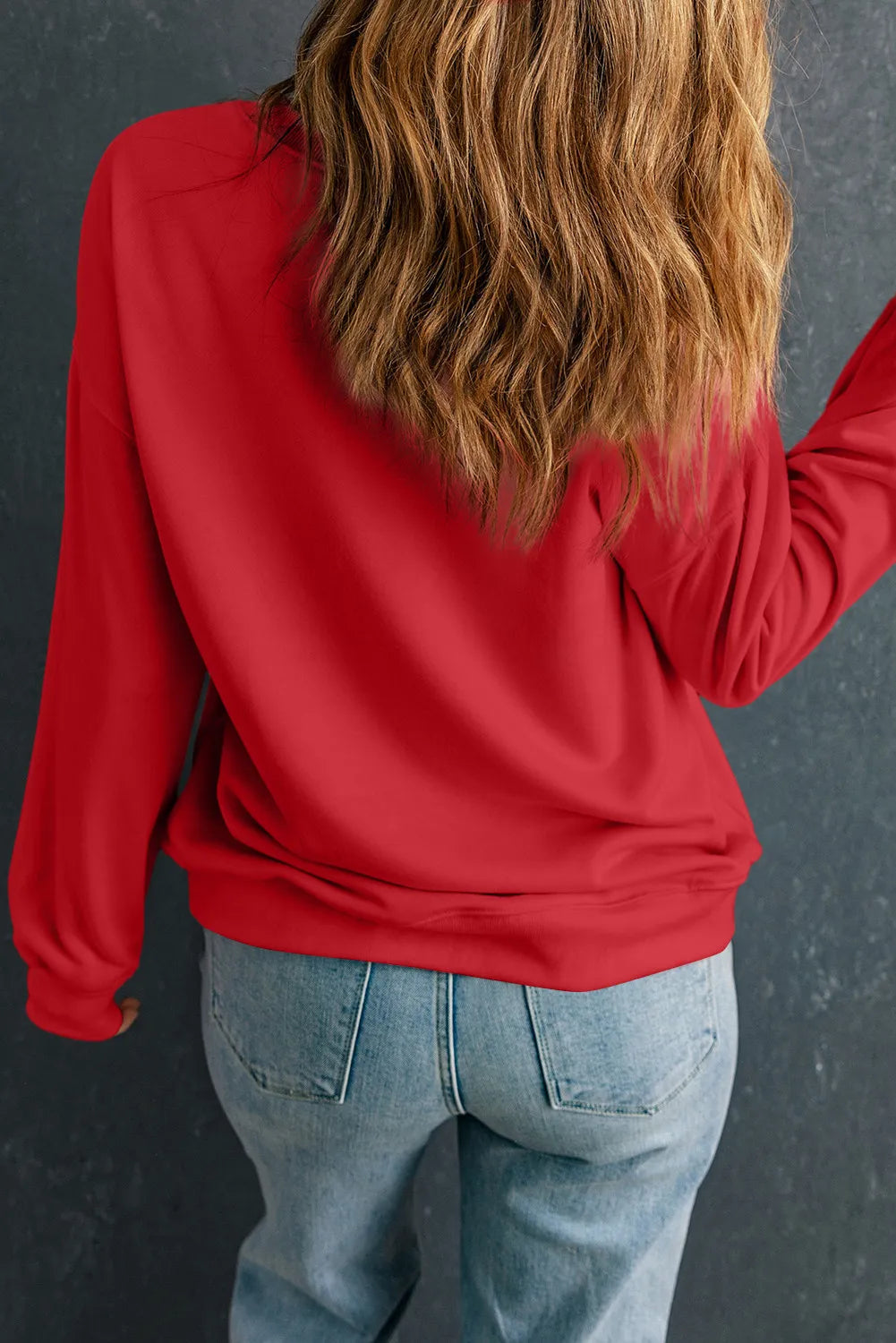 HOLLY JOLLY VIBES Letter Graphic Round Neck Long Sleeve Sweatshirt