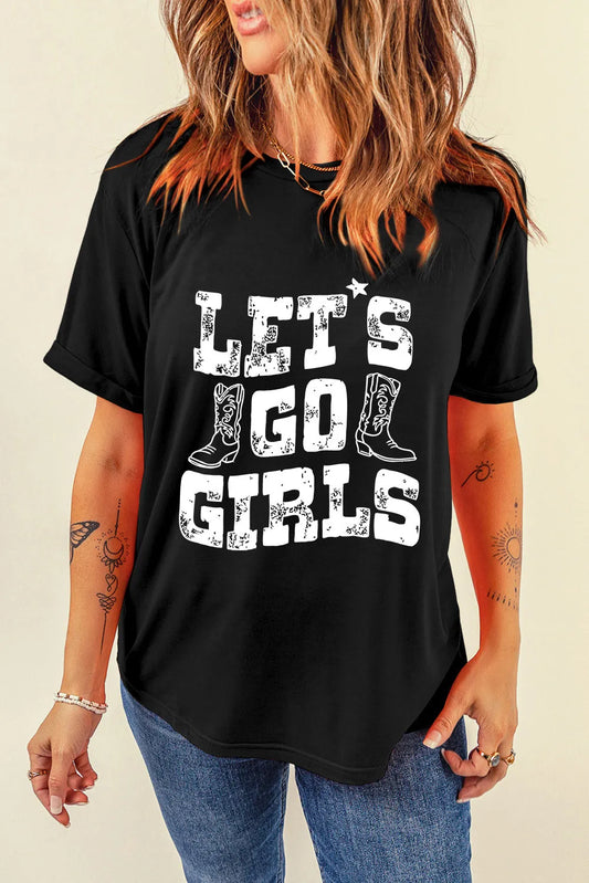 LET'S GO GIRLS Letter Graphic Round Neck Short Sleeve T-Shirt
