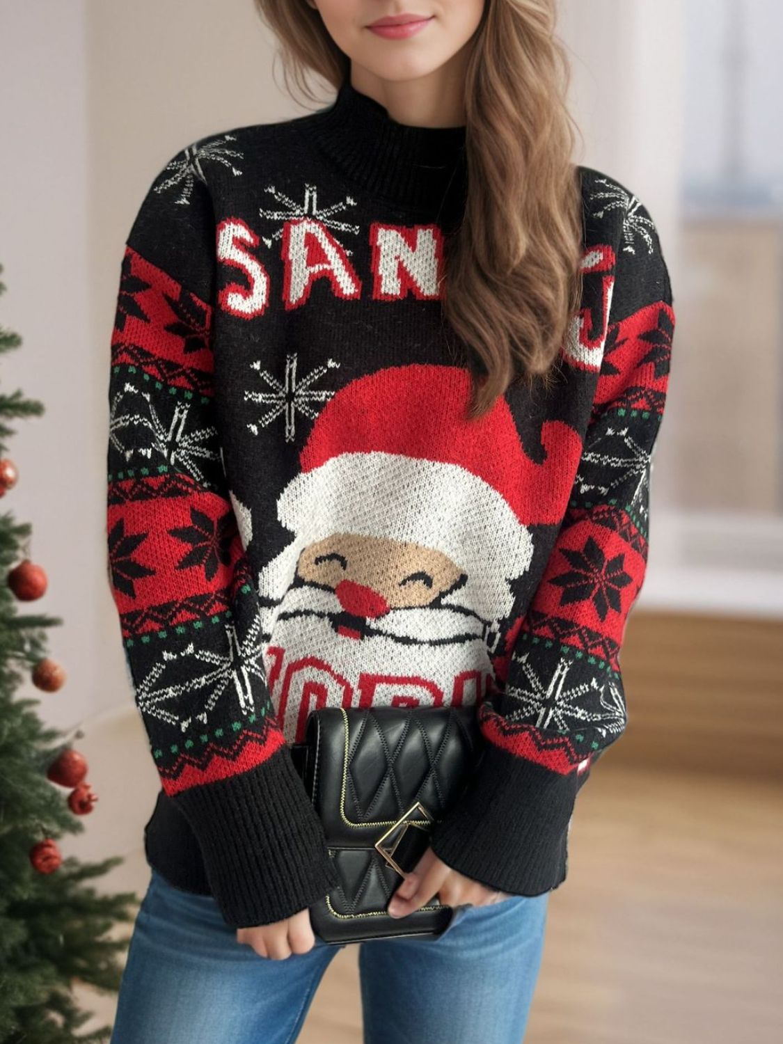 Santa's Favorite Mock Neck Long Sleeve Sweater