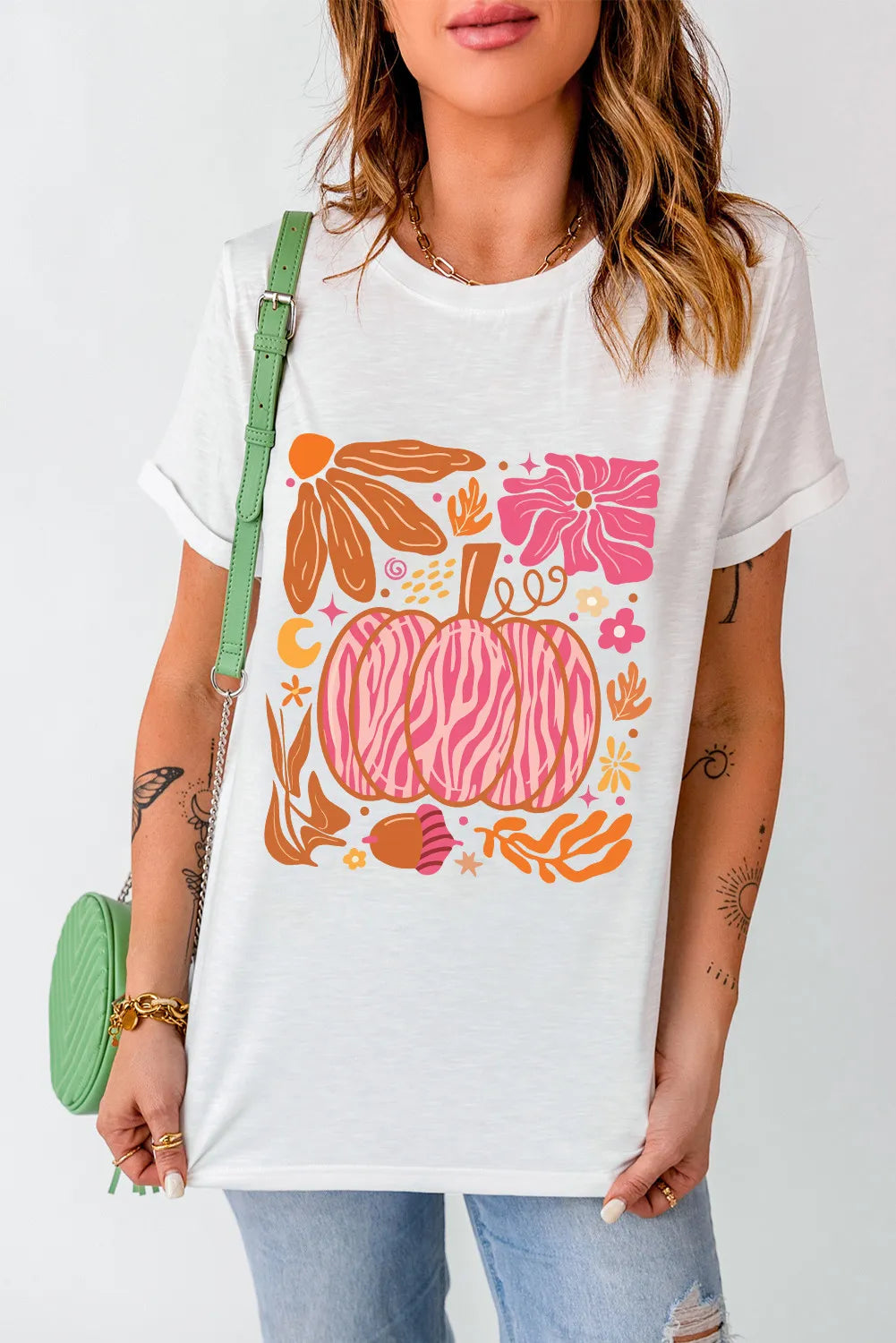 Pumpkin Graphic Round Neck Short Sleeve T-Shirt